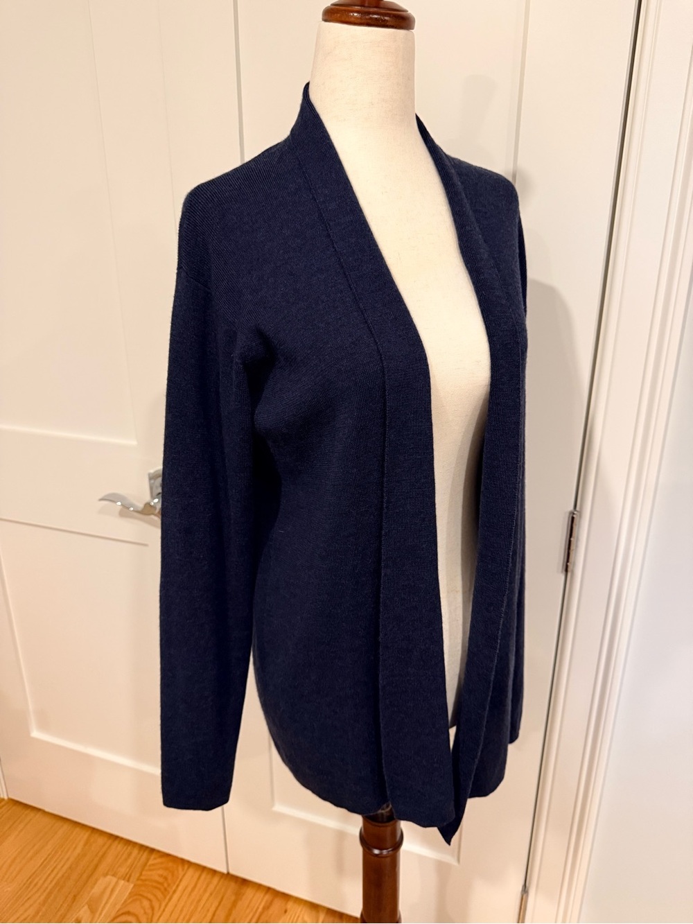 Eileen Fisher Navy Open-Front Long Merino Wool Cardigan - Picture 9 of 15